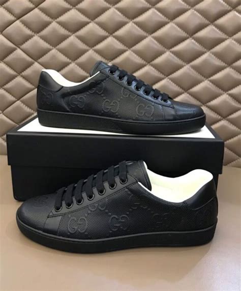 gucci new ace logo-embossed leather sneakers|Gucci ace gg suede sneakers.